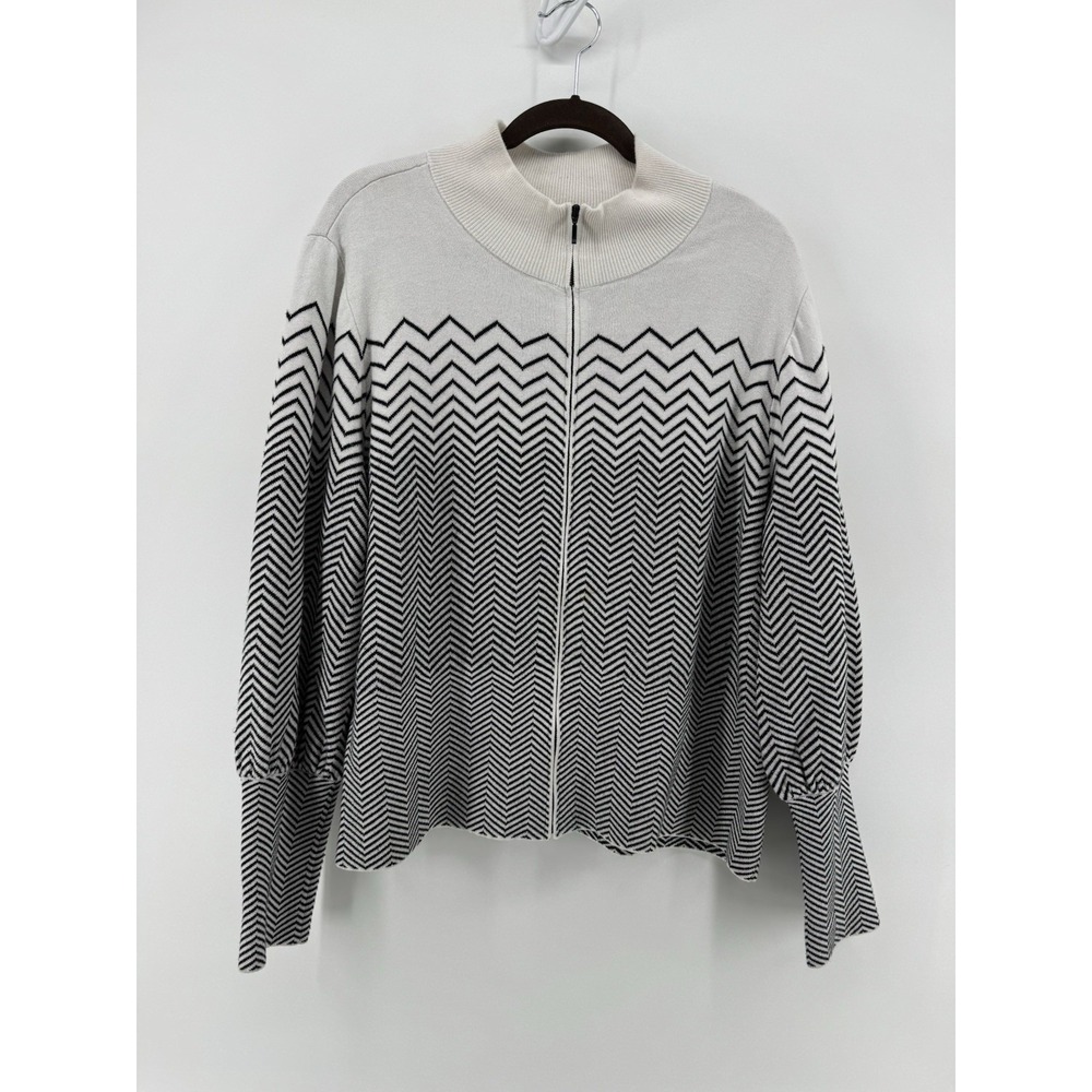 Per‎ Se by Carlisle Sweater Black White Stripe Size Womens XXL Full Zip Sweater